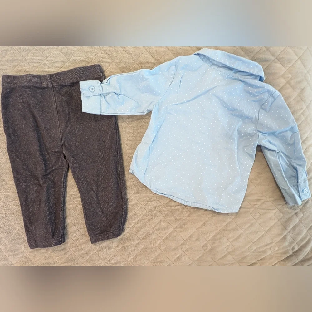12M Light Blue Polka Dot Shirt and Dark Denim Jeggings